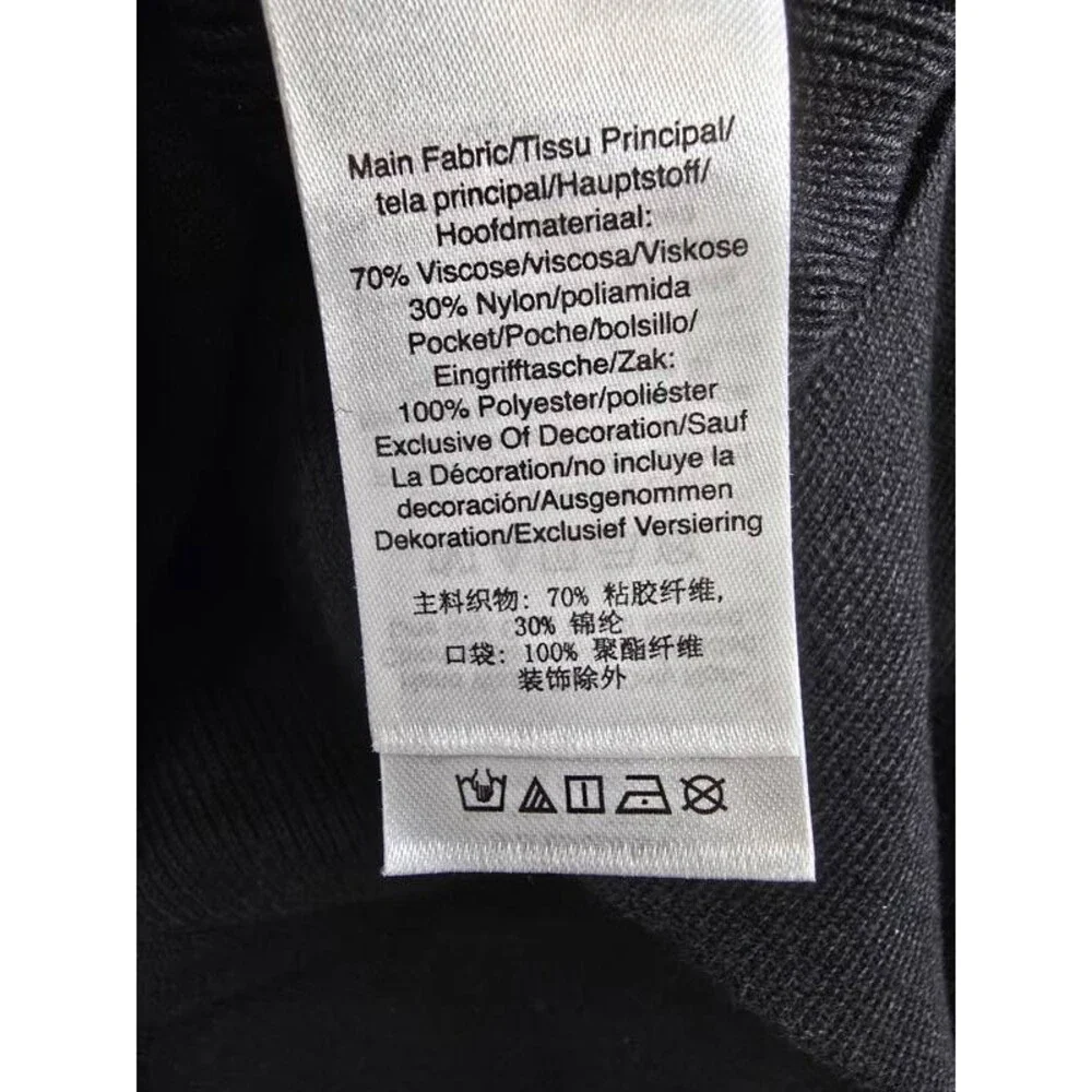 DKNY Cargo Sweater Women's M Black Front Flap Pocket Crewneck Pullover Style